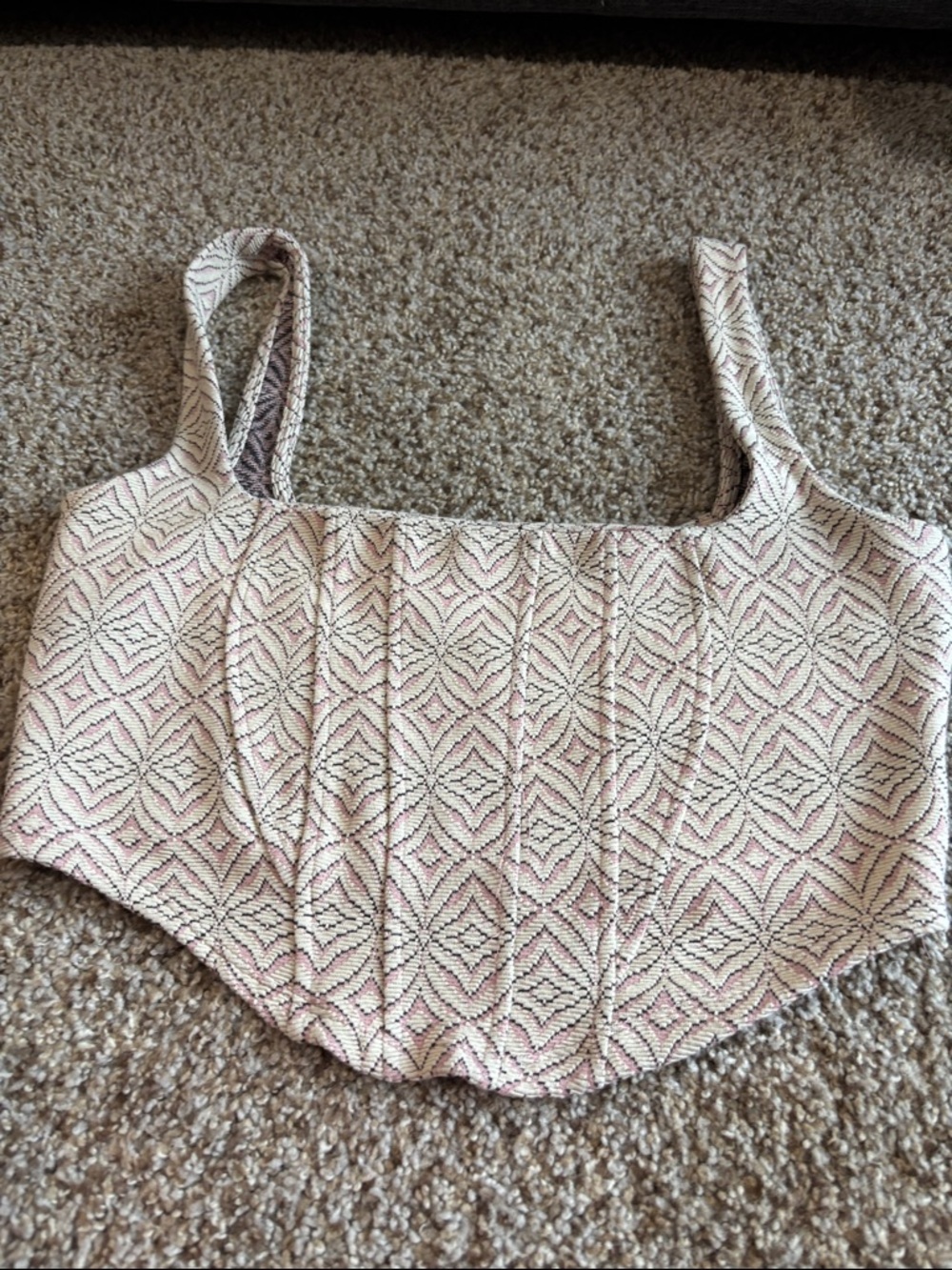 Free People Women’s Pink Patterned Square-Neck Crop Top